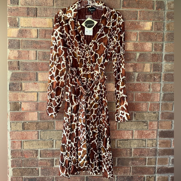 Lynn Richie Vintage NWT Crinkle Silk Giraffe Print Dress Prop Button Up Small - Picture 5 of 12